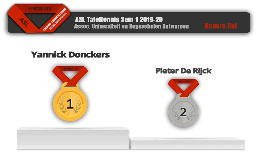 Podium ASL TAFELTENNIS 2019-20 1ste Semester